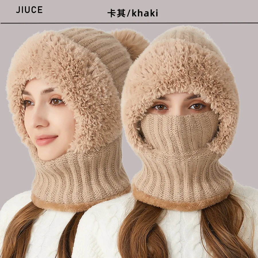 Knitted hat factory thickened velvet hat scarf mask one-piece hat winter warm hat for women