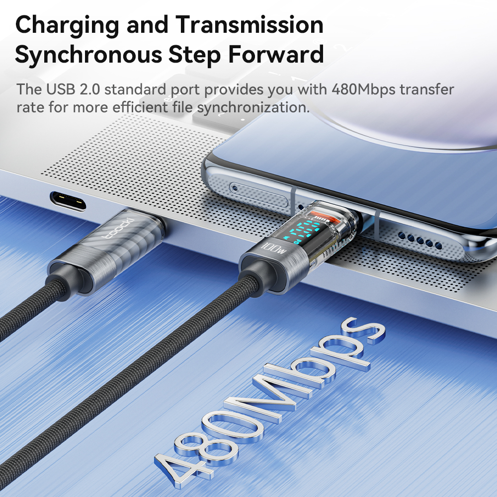 Toocki tipo C a tipo C Cable 100W PD pantalla cargador de carga rápida USB C a USB C Cable transparente para Xiaomi Macbook