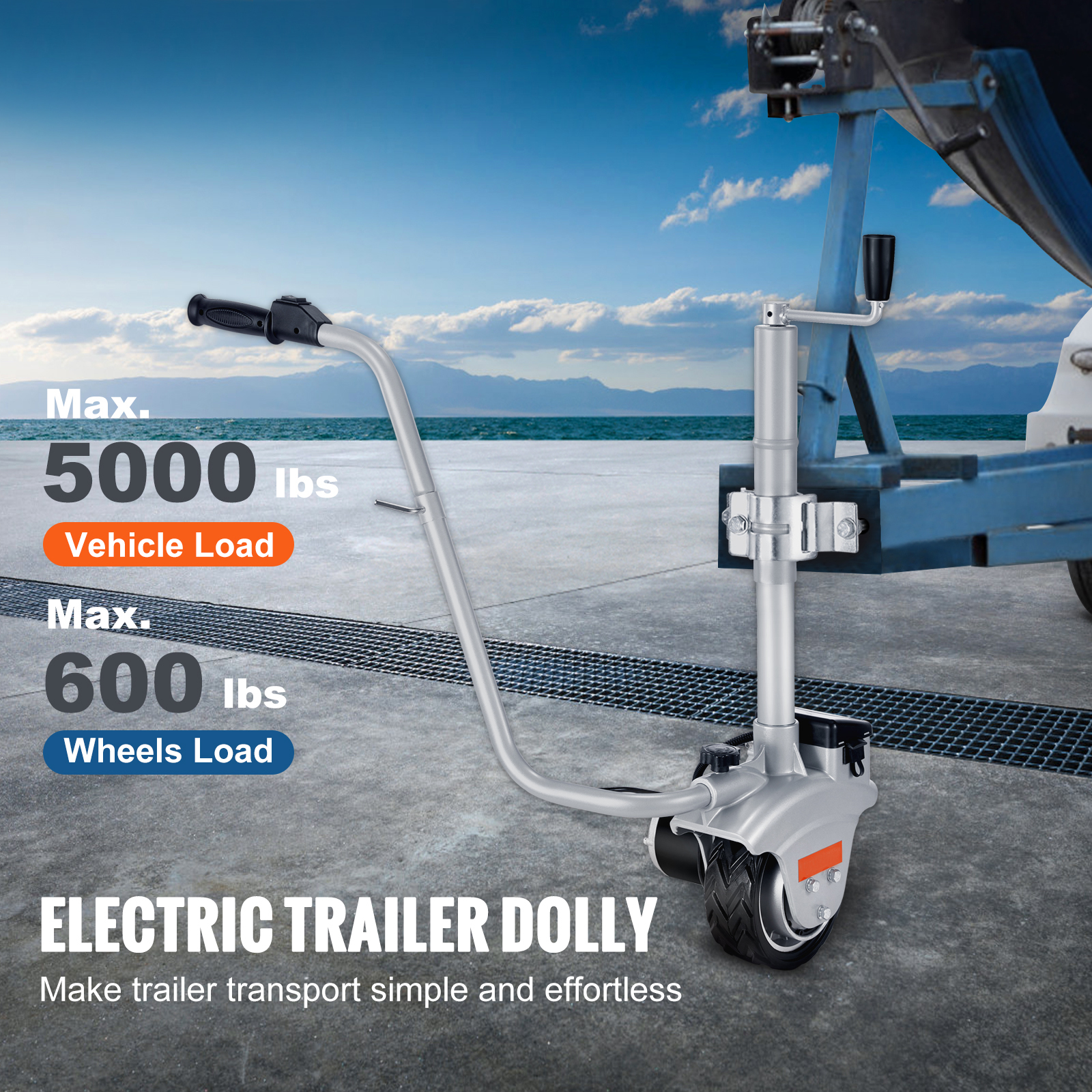 SucceBuy Trailer elétrico Dolly 5000lbs Capacidade de reboque 350W 12V Roda Jockey de reboque com velocidade móvel de 22 pés/min para trailer