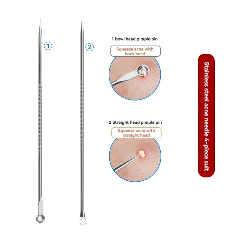 Ago di bellezza in acciaio inossidabile Ago per acne Ago per rimozione dell'acne a doppio scopo Rimozione dell'acne Strumenti di bellezza per l'acne Pin per brufoli Set da 4 pezzi