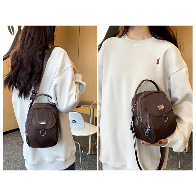 1Pc Lady Casual Messenger Bag Shoulder Bag Solid Color Multi-function Purse Multi-layer Lightweight Oxford Handbag Crossbody