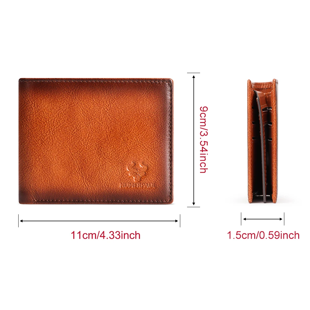 Cartera HUMERPAUL para hombre de cuero genuino con bloqueo RFID plegable elegante tarjetero con ventana de identificación monedero clásico para hombre