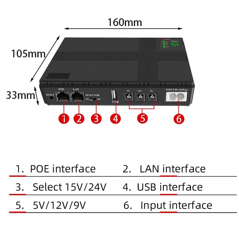 DC UPS POE แหล่งจ่ายไฟอย่างต่อเนื่องไม่มี Break สลับอัตโนมัติแบตเตอรี่ 10400 mAh 18W Mini Ups สําหรับ Router และ WiFi