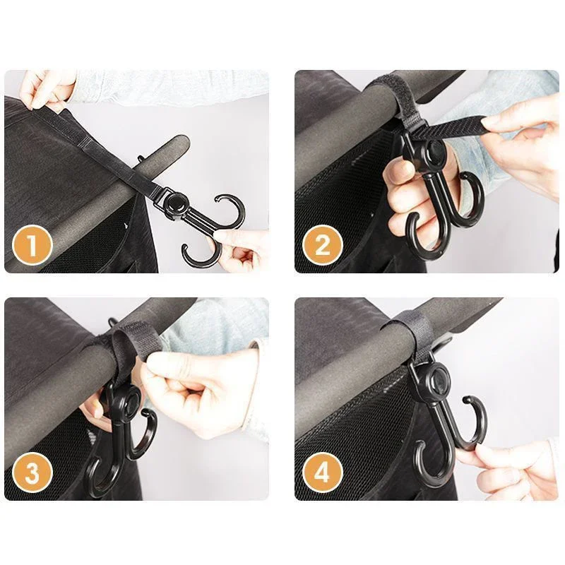 360-graden rotatie-aanpassing haak dubbele haak stevige dragende ring gesp haak kinderwagen accessoires