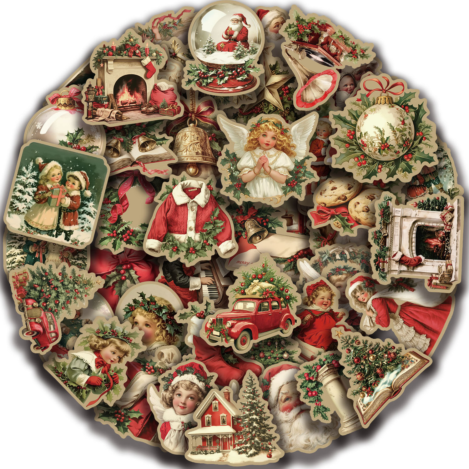 50pcs Retro Cute Santa Claus Christmas Cartoon Stickers Laptop Phone Scrapbook Suitcase Wall Sticker Kids Classics Toys