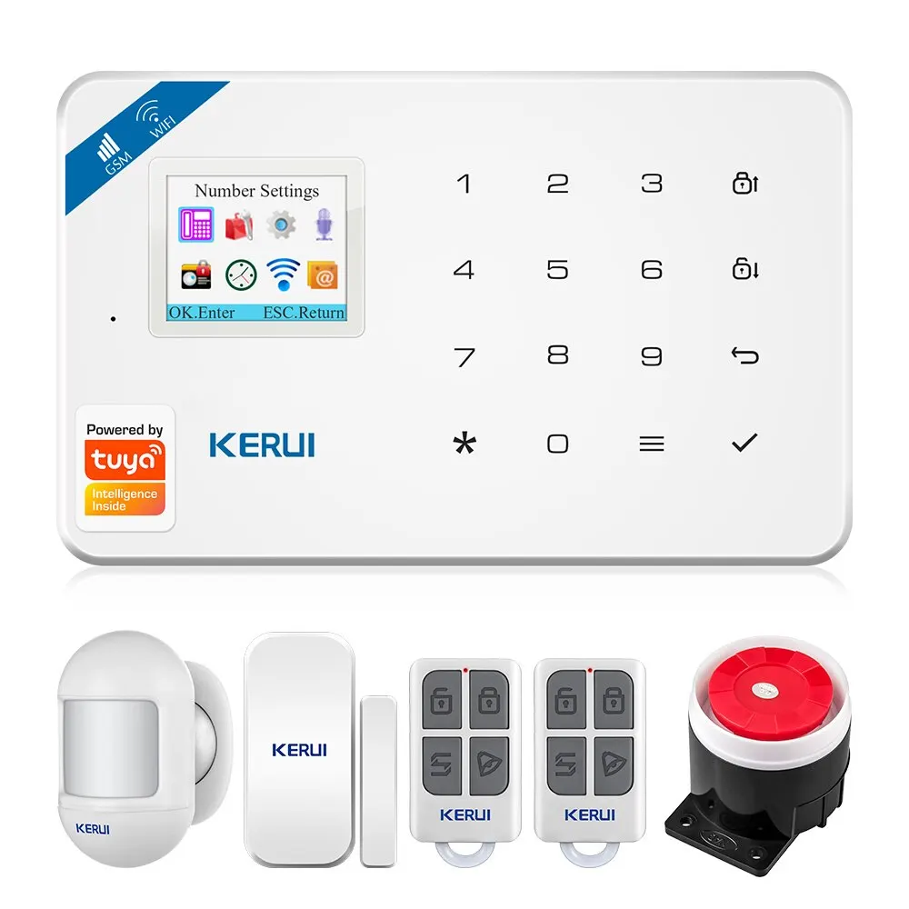 ระบบเตือนภัย Wifi GSM อัจฉริยะ Kerui ทำงานร่วมกับ Alexa, ตรวจจับการเคลื่อนไหวขโมยบ้านตรวจจับควันประตูหน้าต่างแอปเซ็นเซอร์