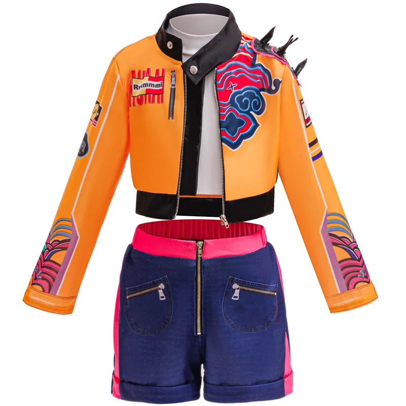 Chica K-pop Devil Hunter Pop Singer chaqueta disfraces de Rumi abrigo Top pantalones cortos collar con borlas peluca Rumi pelucas conjunto de Cosplay de Halloween