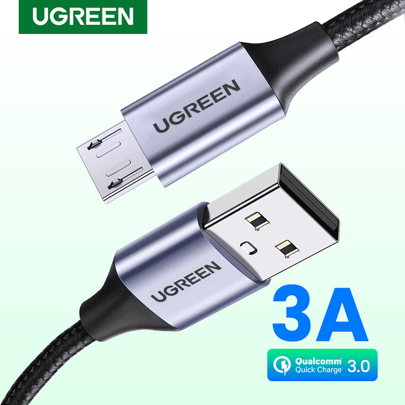 Ugreen-Cable Micro USB de carga rápida para teléfono móvil, Cable de datos de nailon 3A para Samsung, Xiaomi, HTC