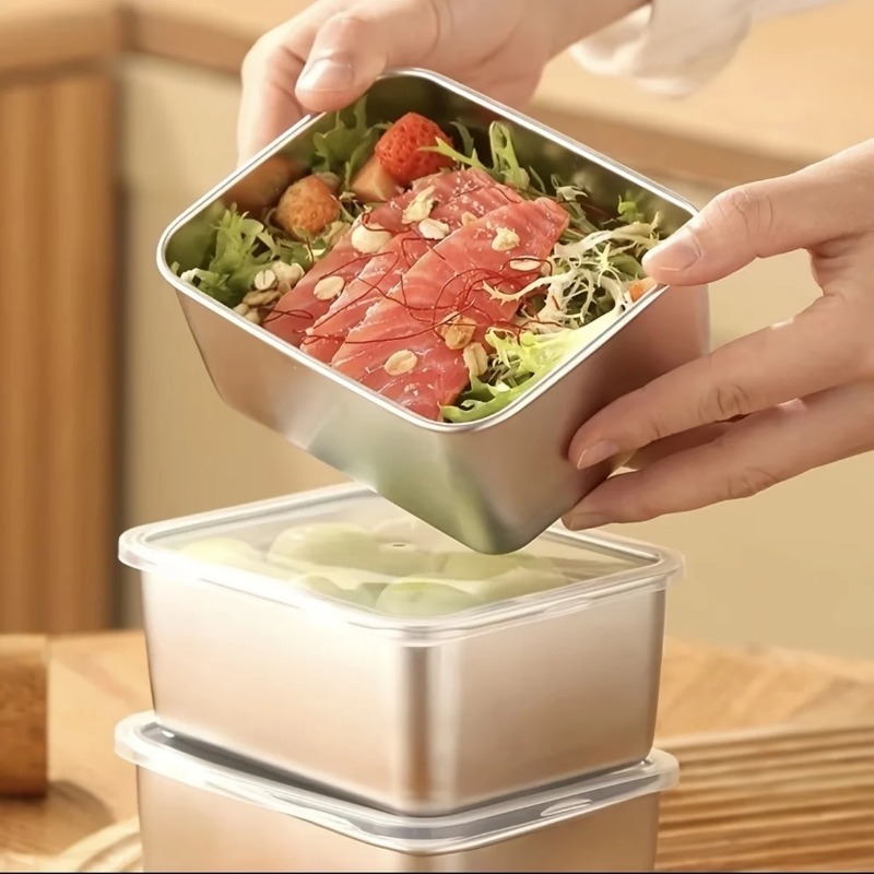 Stainless Steel Food Containers Set Leakproof Stackable Reusable for Camping Picnics School Lunch Bento Box Storage Kitchen