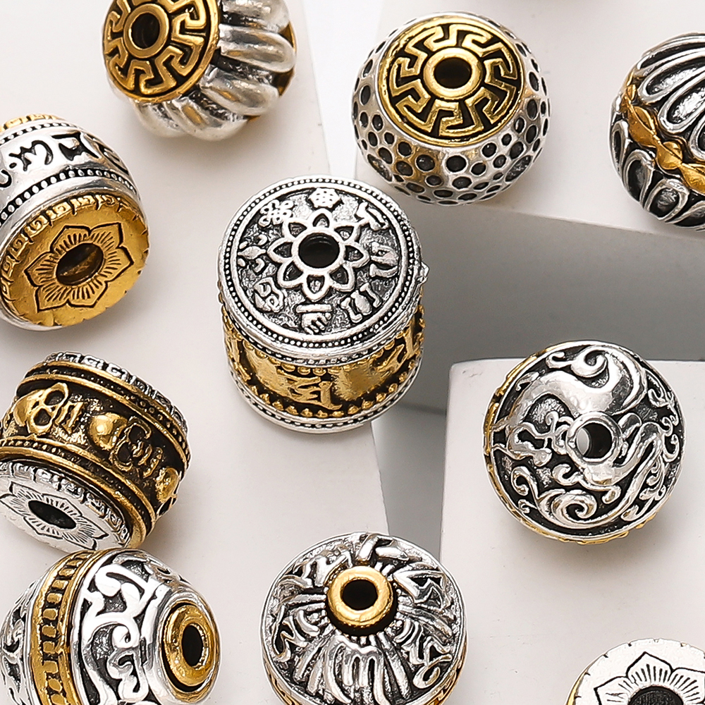 5 ピース/ロットアンティークシルバーゴールドカラーラウンドチベットルースビーズビッグホールスペーサービーズ DIY ジュエリーメイキングチャームブレスレット検索