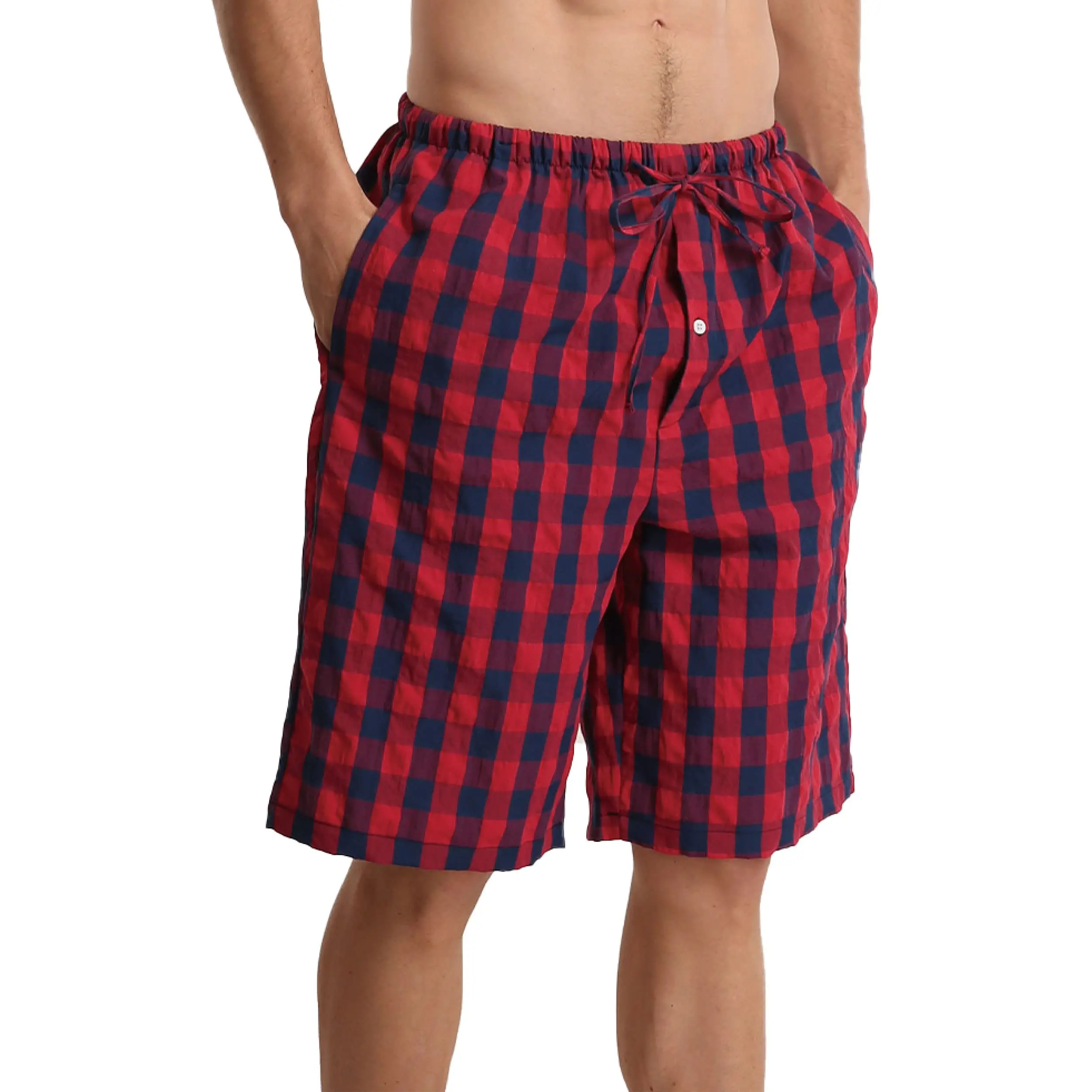 2 pacotes de shorts de pijama masculinos, pijama de verão para homens, shorts de dormir de algodão macio para homens, conjuntos curtos xadrez com bolsos e cordão