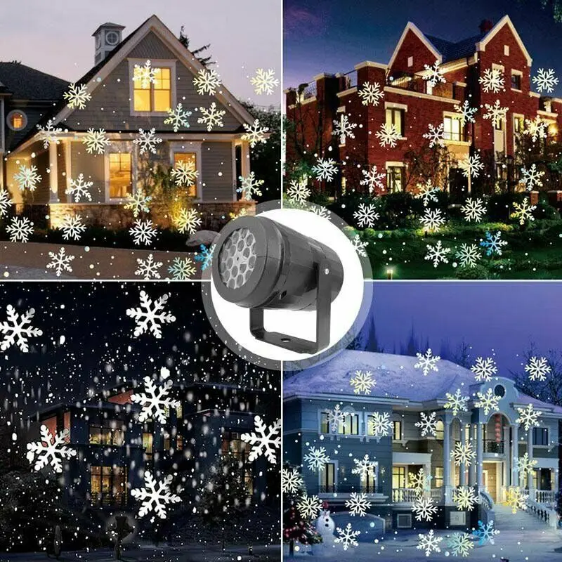 ตกแต่งคริสต์มาสส่องสว่างในวันหยุดกลางแจ้งแบบ LED โปรเจคเตอร์เลเซอร์เกล็ดหิมะสำหรับปาร์ตี้คริสต์มาสแบบหมุนได้