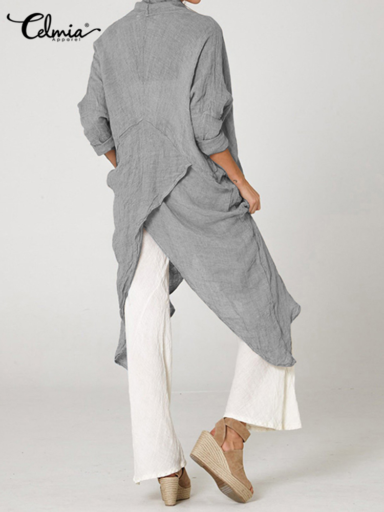 Celmia ผู้หญิงฤดูใบไม้ร่วงเสื้อแฟชั่นเสื้อ2023 Vintage Long เสื้อลำลองลำลองคอยาวแขนยาวไม่สมมาตรปาร์ตี้ Blusas