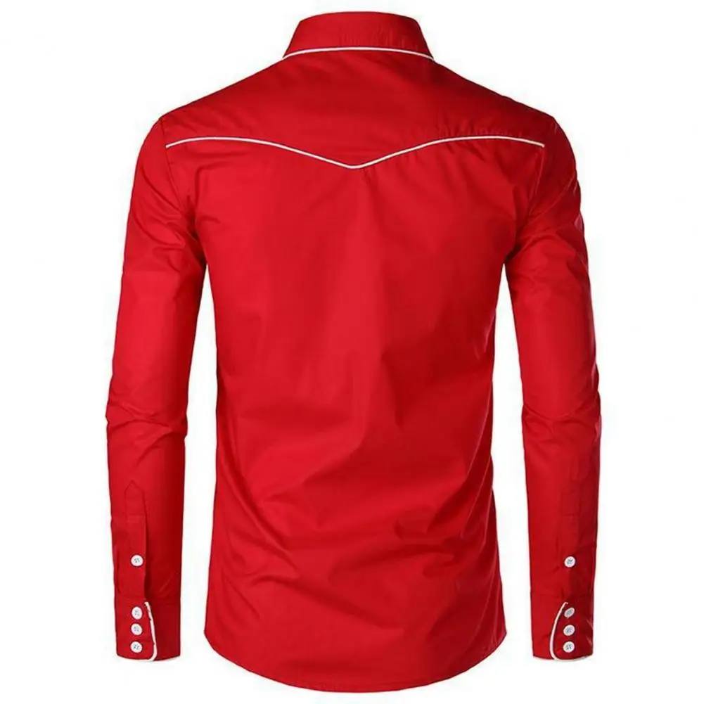 Camisa bordada a la moda para hombre, estilo vaquero occidental, manga larga, cuello de solapa, camisa de un solo pecho, camisa informal bordada, Top