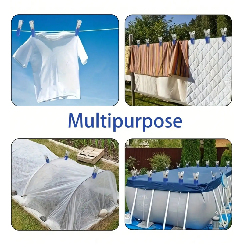 6 peças de clipes de cobertura de piscina de aço inoxidável duráveis com alças de plástico azul-clipes de mola resistentes à prova de vento para proteção acima
