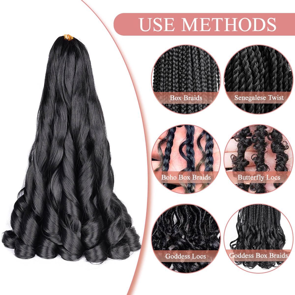 ルーズウェーブスパイラルカール合成毛、フレンチカール、編み込みヘアエクステンション、高温オンブル、事前に伸ばされた、14インチ