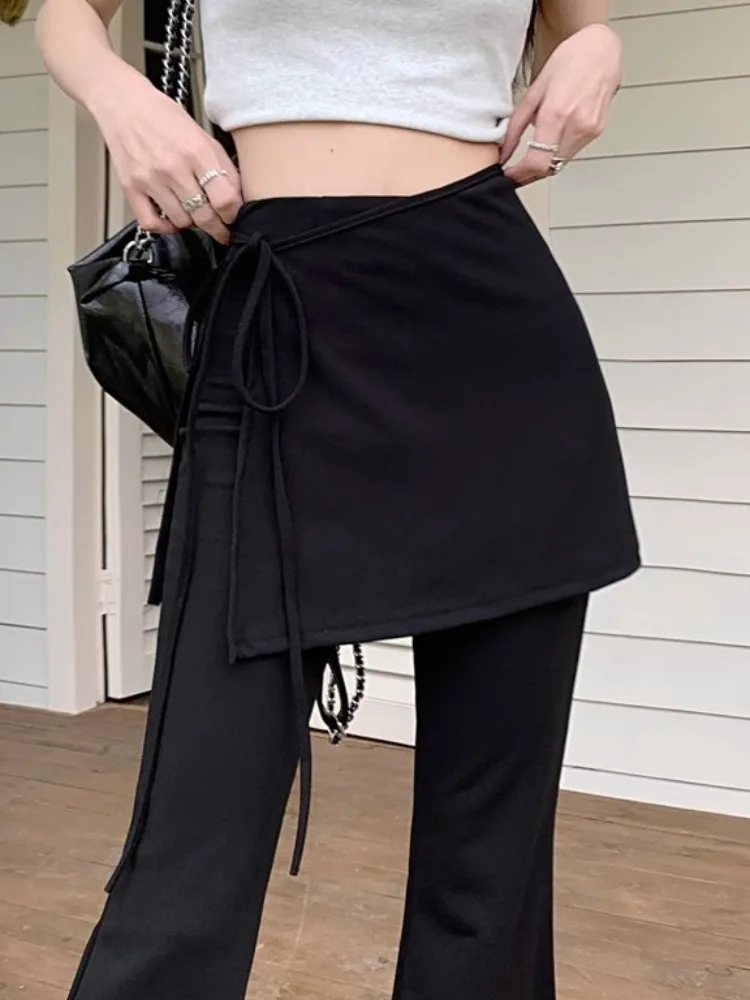 Calças Flare de Cintura Alta Estilo Coreano Casuais Fenas Longas para o Verão com Barra em Forma de Casco de Cavalo