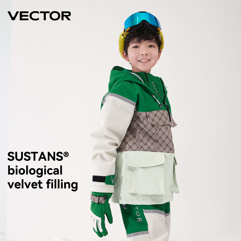 Vetor roupa de esqui infantil, suéter com capuz reflexivo para meninos e meninas, roupa de esqui espessada, equipamento de esqui à prova d'água, jaqueta de esqui