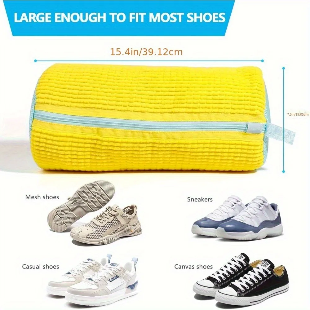 Bolsa duradera para lavadora de zapatos para todo tipo de zapatos, amarilla con cremallera azul, ideal para zapatillas de deporte y zapatos casuales, bolsa para lavar ropa