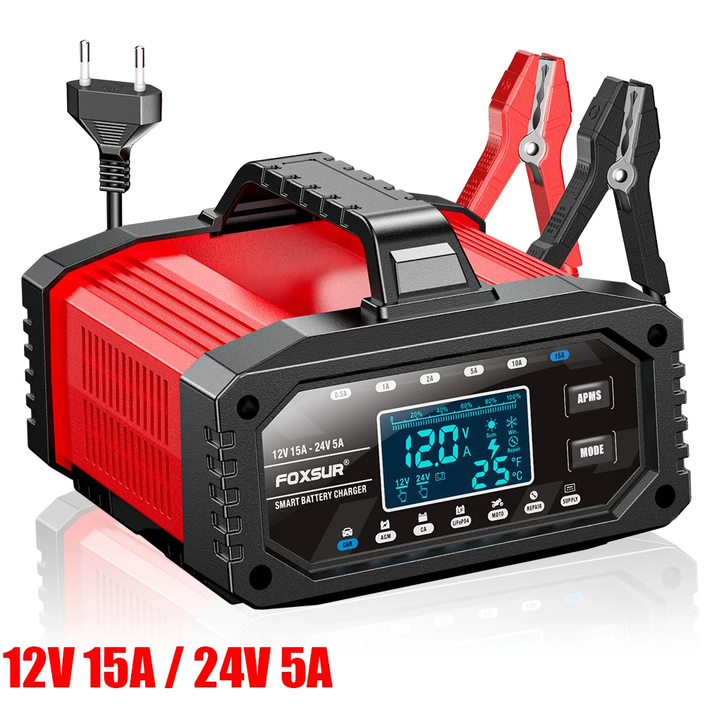 EAFC Autobatterieladegerät 12V 25A/24V 15A Automatisches und Motorradbatterieladegerät Blei-Säure-LiFiPO4,GEL, AGM-Batterie