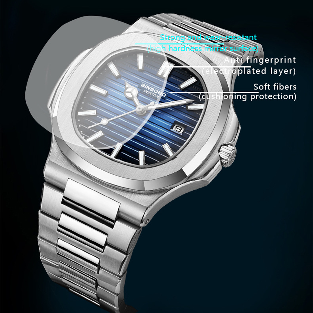 Binbbon-メンズステンレススチール防水時計,ラウンドクォーツ,日付表示,ラグジュアリー,新品