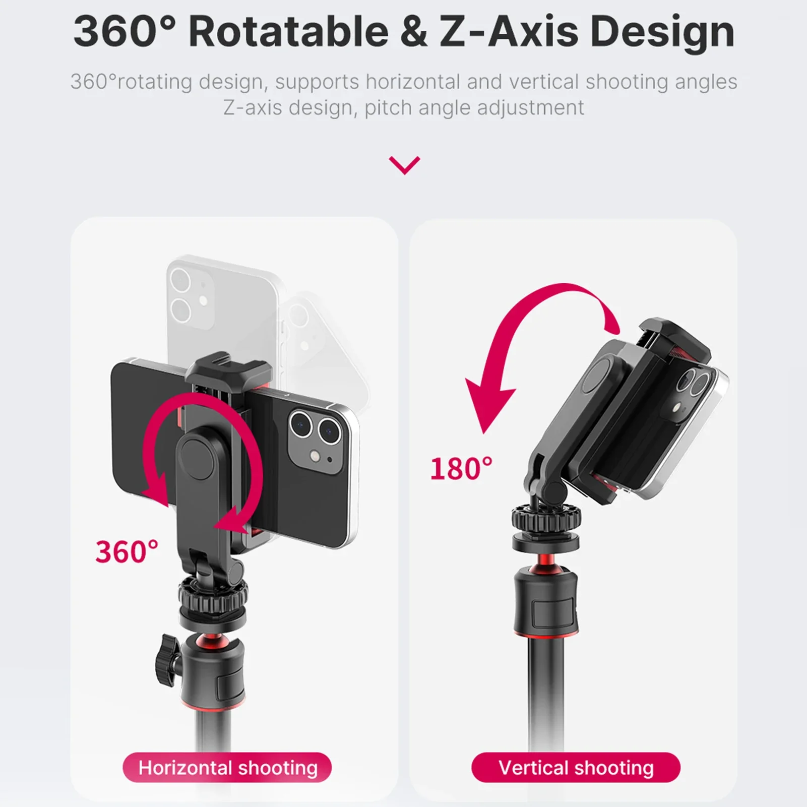 Phone Tripod Mount Rotatable with Dual Cold Shoe Mounts for Smartphone Vlog Multi-functional Phone Holder Clamp