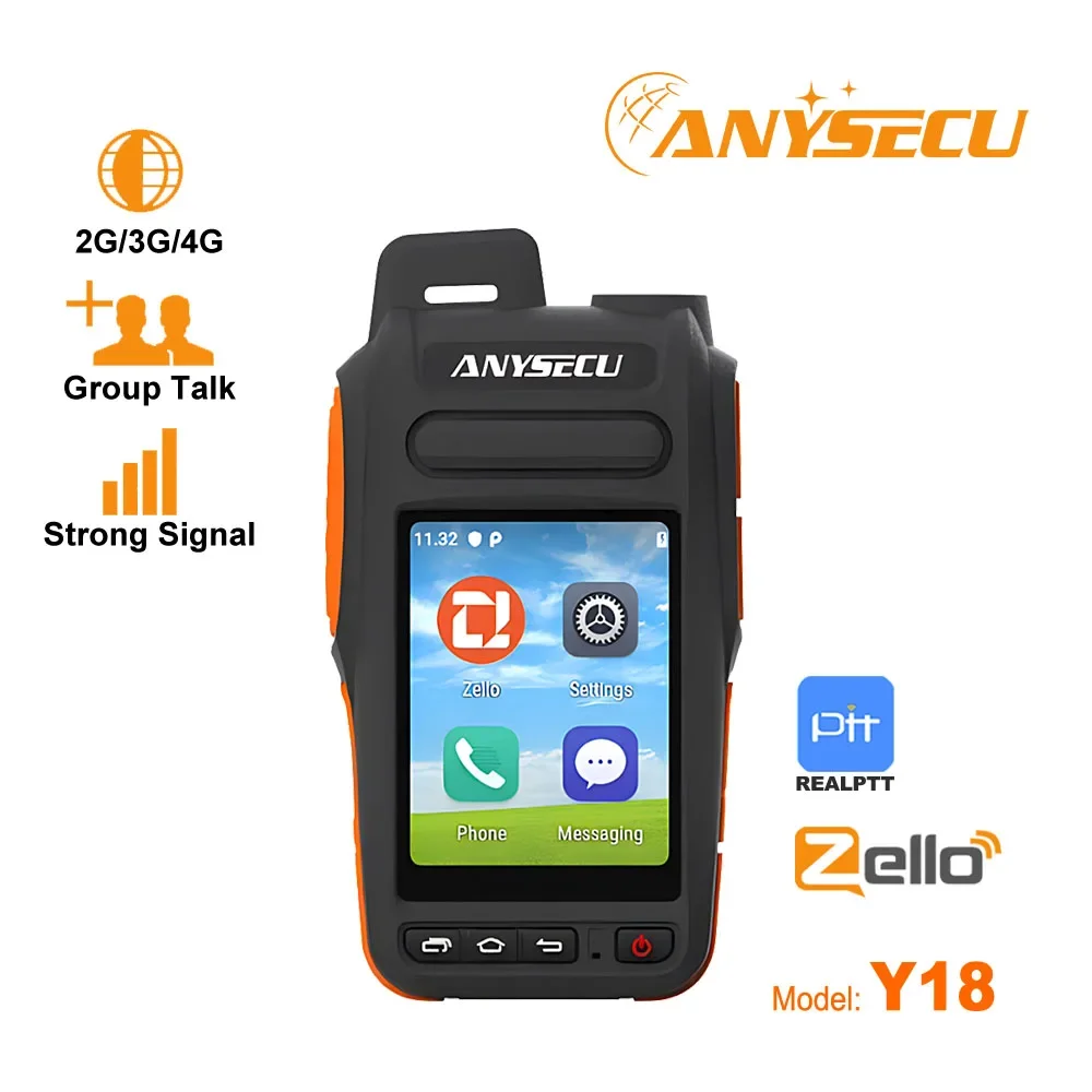 Anysecu Y18 4G Сетевое радио Y15 Обновление Android 9.0 с мобильным телефоном WIFI GPS Работает с Zello Real-ptt Waliefleet POCstar