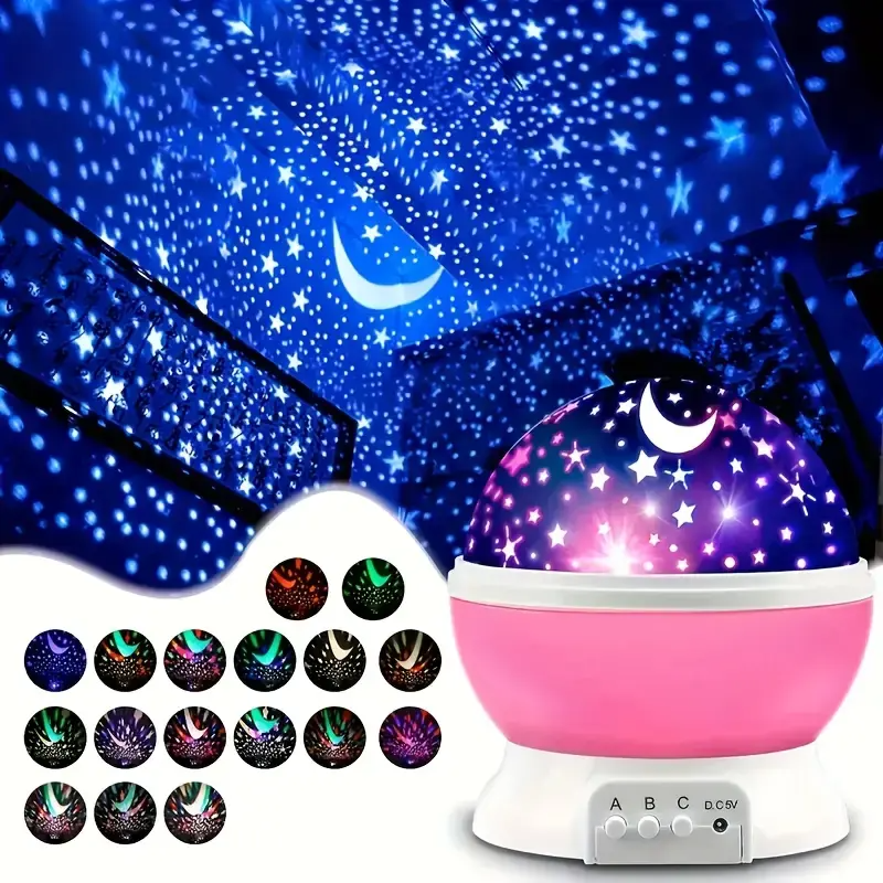 USB powered starry night light projector with moon and stars -360 ° rotatable, 9 color modes