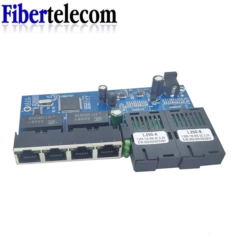 Reverse POE switch 4RJ45 2 fiber 2F4GE Gigabit Ethernet switch media converter Fiber Optical UTP Port 10/100/1000M PCBA