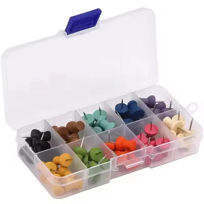 Fniiva Set di puntine da disegno in legno colorato Perni da disegno in plastica Kit di puntine colorate di sicurezza Accessori per ufficio scolastico