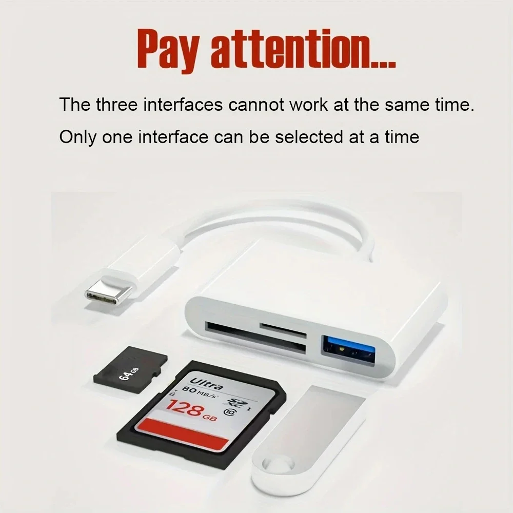 อะแดปเตอร์ 3 ใน 1 Type-C, Tf, Cf, Sd, เครื่องอ่านการ์ดหน่วยความจําเข้ากันได้กับ iPhone iPad MacBook แล็ปท็อป Android, PC และ Acc
