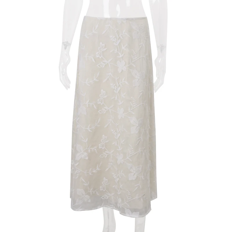 Candyhot Elegant ภาษาฝรั่งเศสคํา A-Line ตาข่ายแฟชั่นกระโปรงยาววินเทจสูงเอว Casual Y2K ฤดูใบไม้ผลิฤดูร้อนชุดราตรีใหม่ Maxi กระโปรง