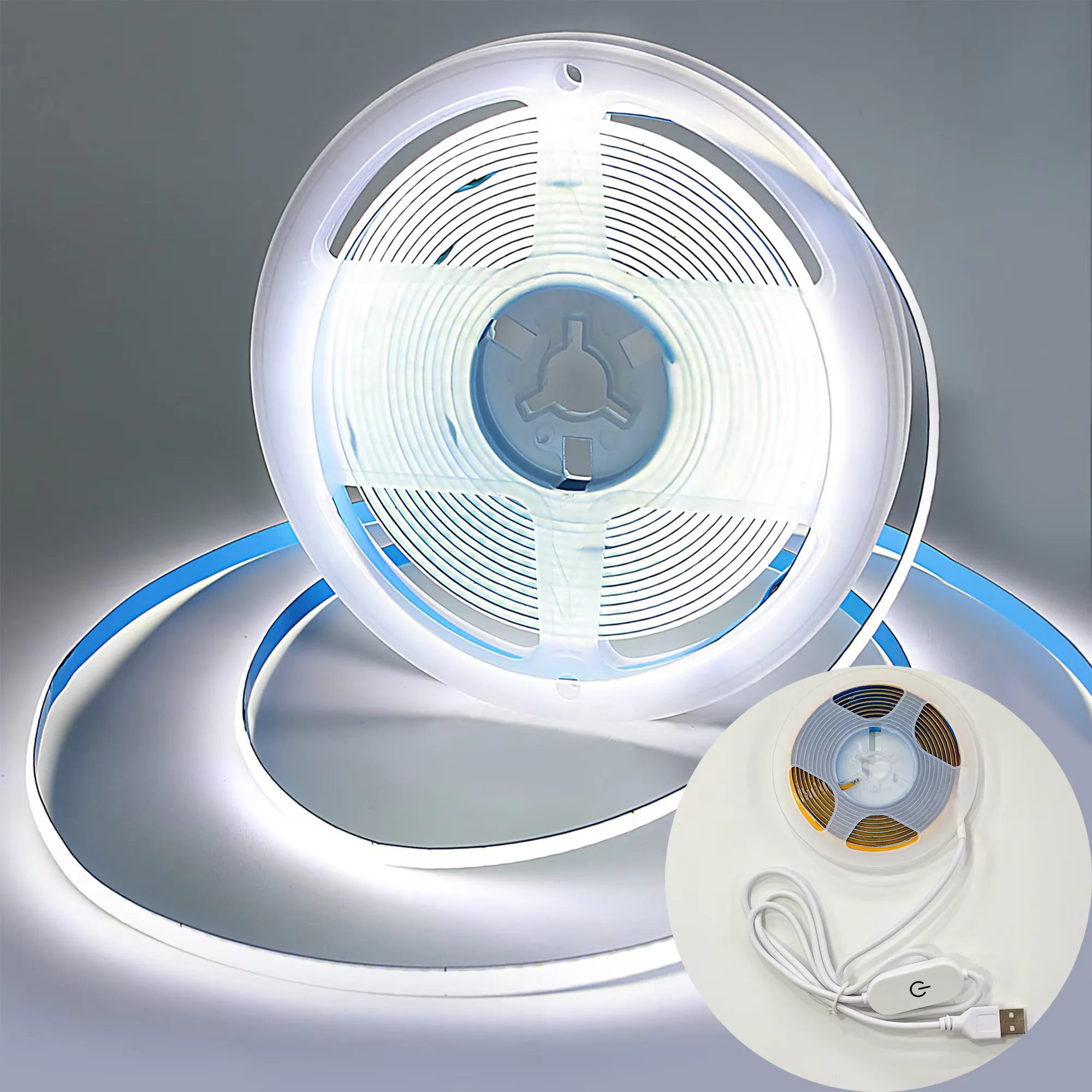 Tira de luces LED COB USB de 1m-5m, 5V, 320LEDs/m, bricolaje, retroiluminación de espejo de TV, cinta Flexible, Sensor táctil, lámpara regulable para cocina y habitación