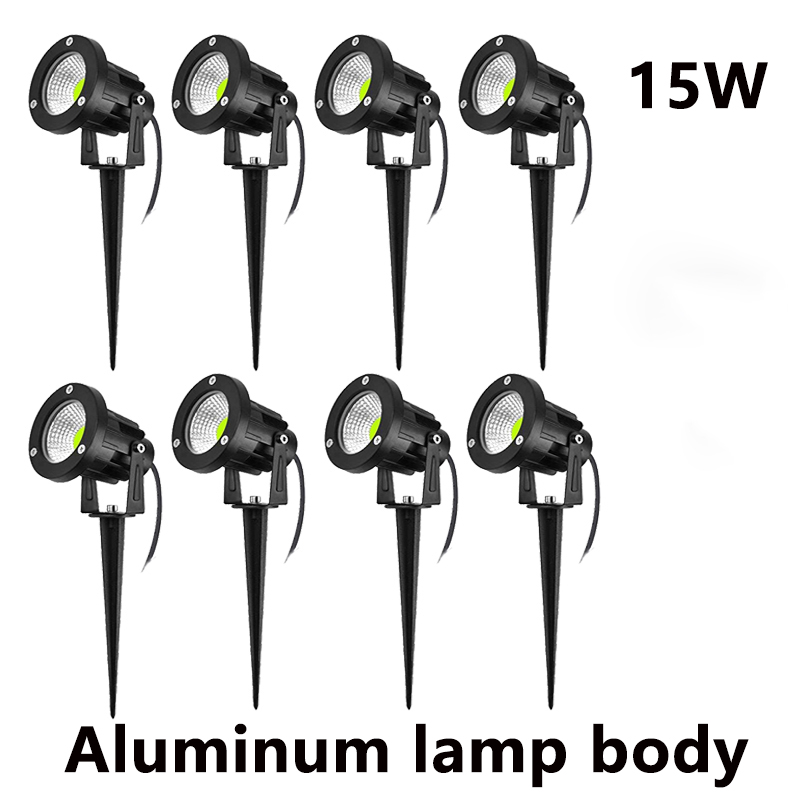 Lámpara LED para césped y jardín, 5W, 10W, 15W, impermeable para exteriores, IP65, 220V, 110V, 12V, 24V, bombilla con punta para paisaje, focos para césped COB para camino de jardín