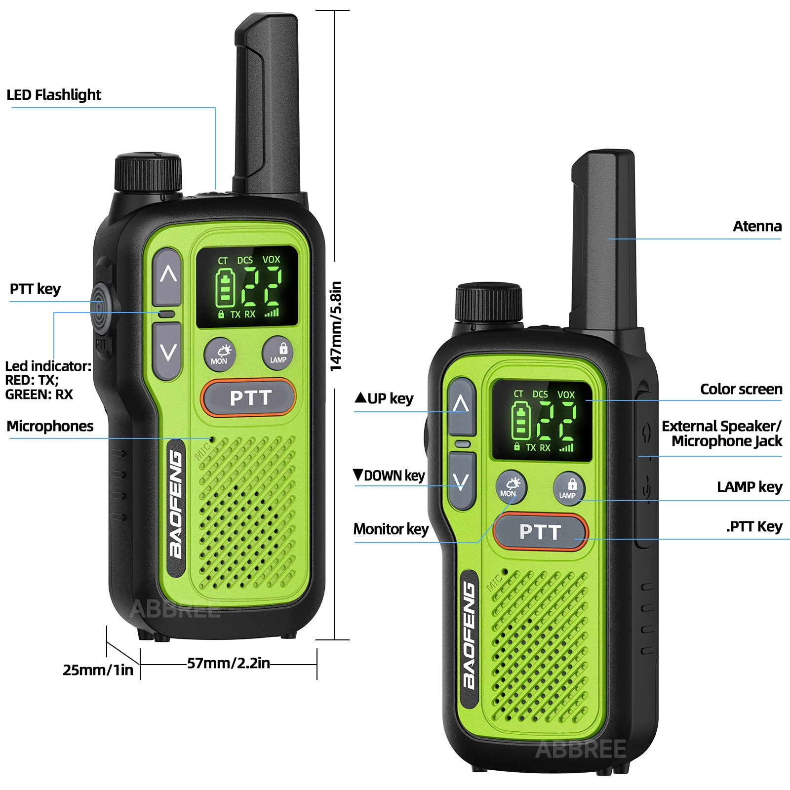 2PCS Baofeng BF-T18 Mini Dual PTT Walkie Talkie Flashlight Portable PMR/FRS Support Type-C Charger NOAA For 5Rmini F22 Ham Radio