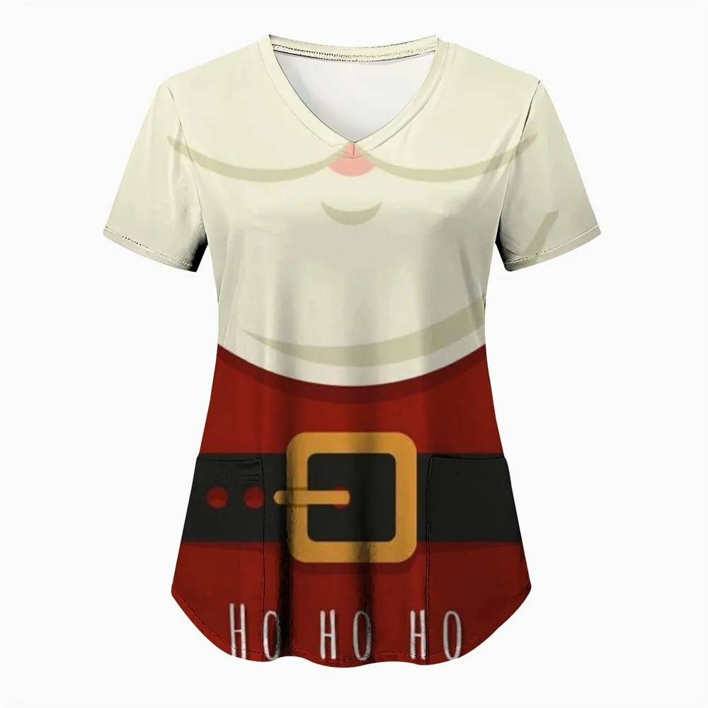 Femmes noël soins infirmiers gommages hauts uniforme de travail Blouse à manches courtes col en v t-shirt Blusas vêtements d'allaitement infirmières tunique uniforme
