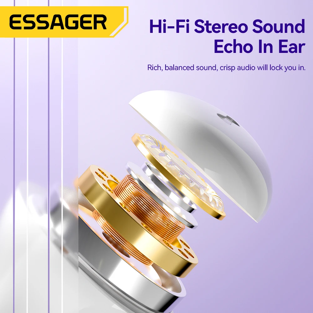 Essager-auriculares inalámbricos Bluetooth 5,3, miniauriculares TWS con estuche de carga, micrófono semi-in-ear para todos los teléfonos