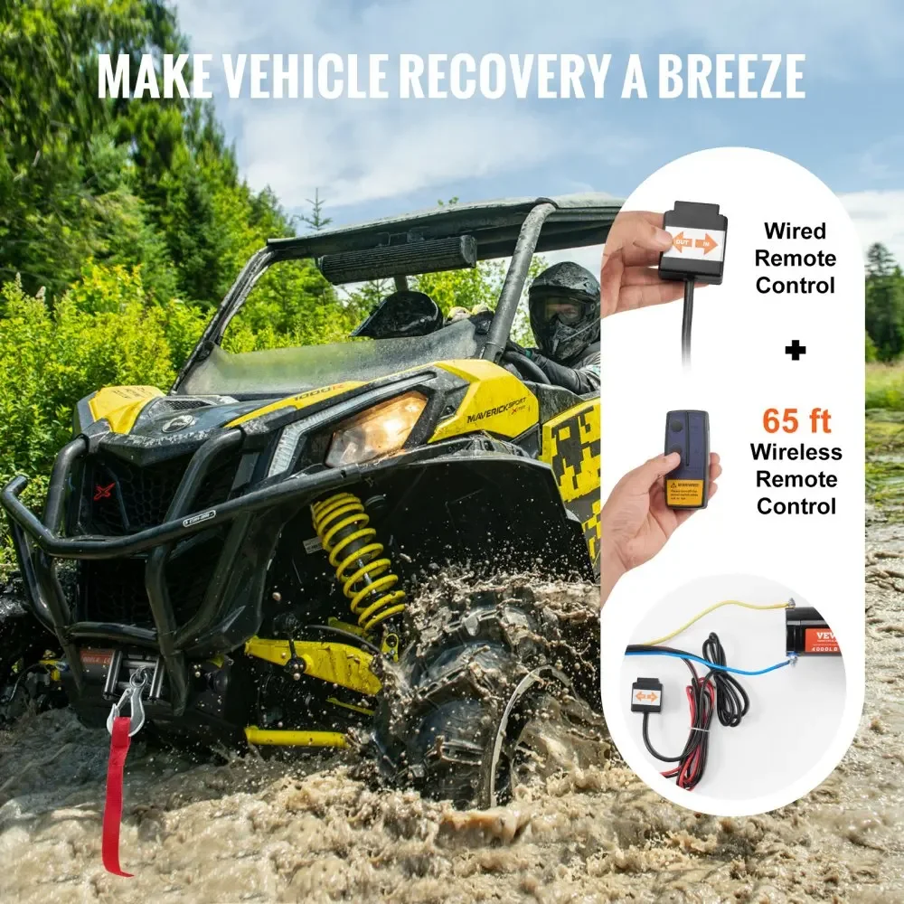 Guincho elétrico VEVOR de 4000 libras com cabo de aço de 7 fios de 39 pés, controle remoto sem fio e com fio, guincho ATV/UTV para reboque de caminhão