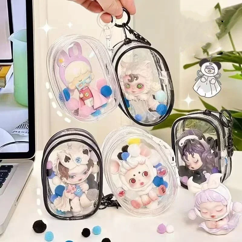 Mini bolsa de exhibición de muñecos de Anime de PVC, monedero transparente, colgante, bolsa cuadrada, organizador, billetera, llaves, lápiz labial, bolsas de almacenamiento para auriculares