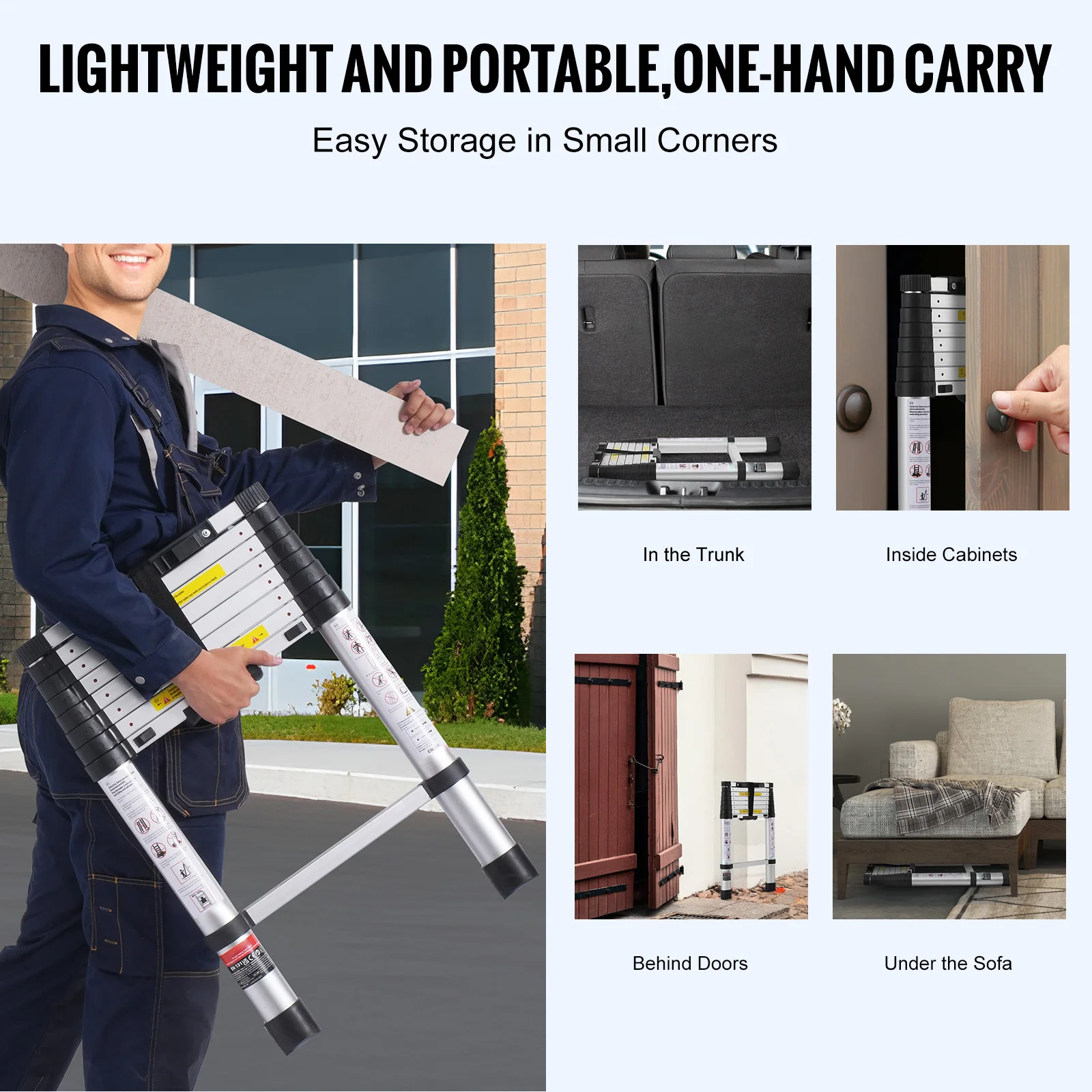 SucceBuy Scala telescopica 8,5/16,5/20,3FT Scala pieghevole a retrazione con un solo pulsante in alluminio Scale portatili per casa RV Loft