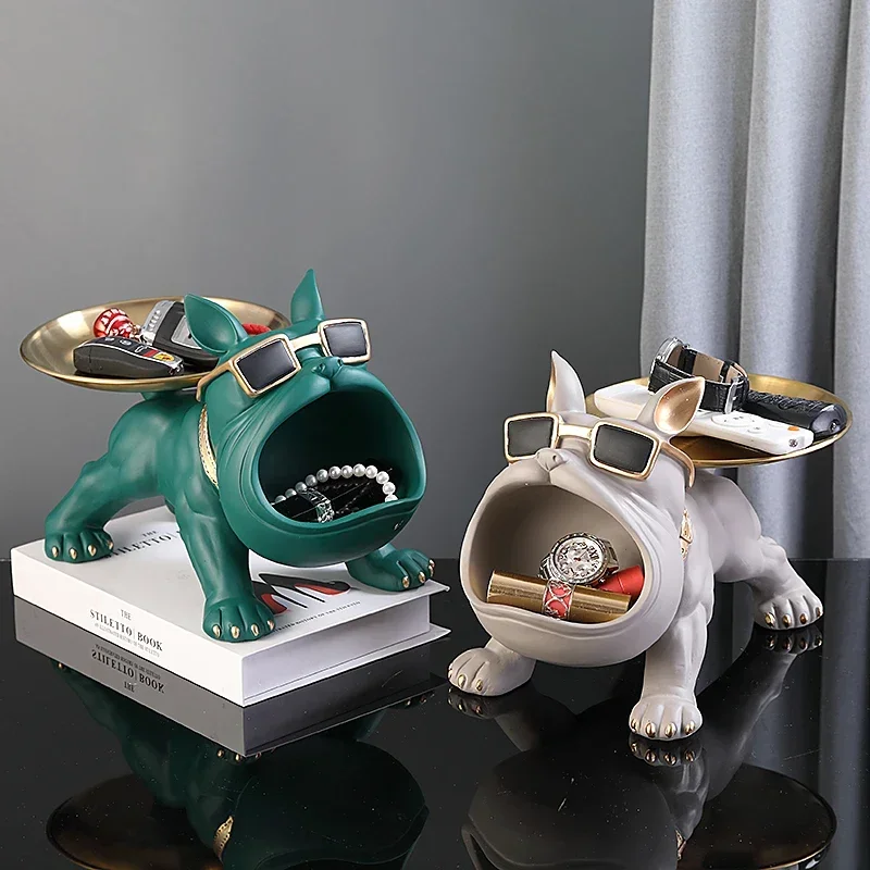30 cm/11,8 Zoll Home Decor Bulldog Figur Hund Statue Schlüssel Aufbewahrungsbox Tier Ornament Harz Handwerk Kunst Figur Welpen Skulptur