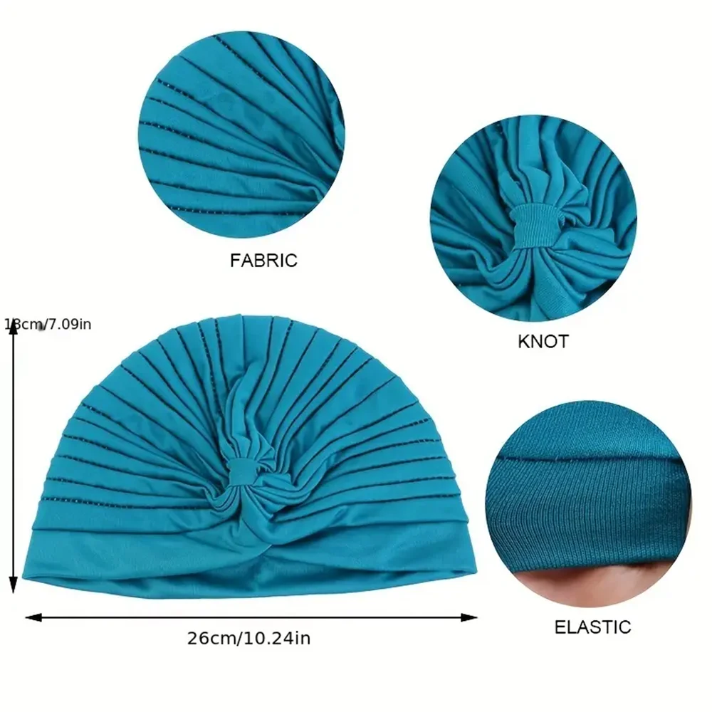 4 pçs/set cor sólida turbante boné elástico cabeça cachecol feminino quimio chapéus casual plissado cabeça envoltório