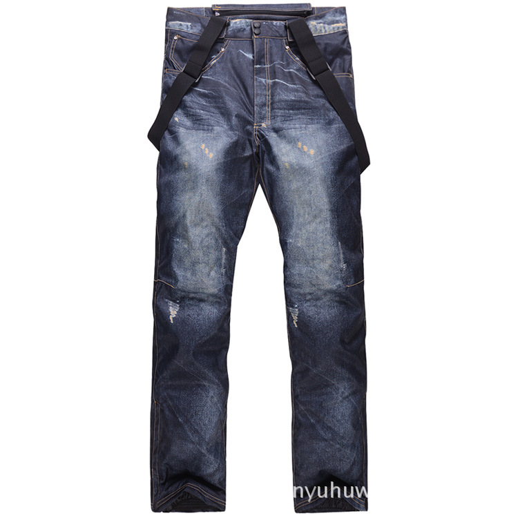 style denim ski pants suspenders denim ski pants men's skating snowboard waterproof, windproof and warm ski pants