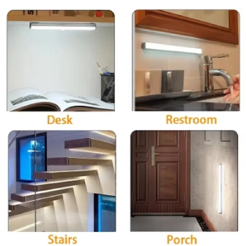 Luces de barra LED recargables, Sensor de movimiento, luz nocturna regulable, lámpara de gabinete de inducción portátil para cocina y habitación tipo C
