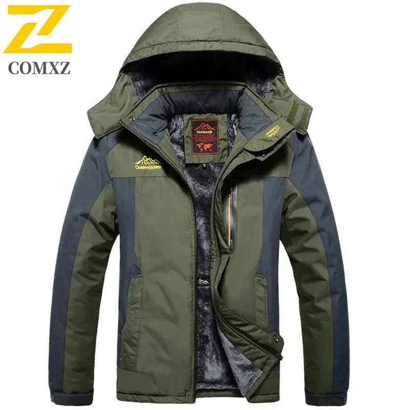 Jaqueta de inverno masculina de lã grossa à prova d'água, jaqueta corta-vento masculina, parka verde do exército, casacos de chuva plus size 9xl