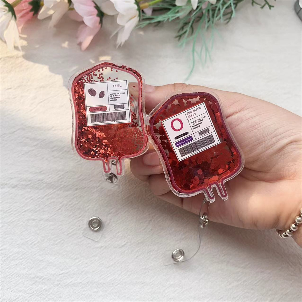 流砂血液型バッジリール、格納式バッジホルダー、看護師、医師、ID、ID、仕事、カードホルダー、クリップ、事務用品