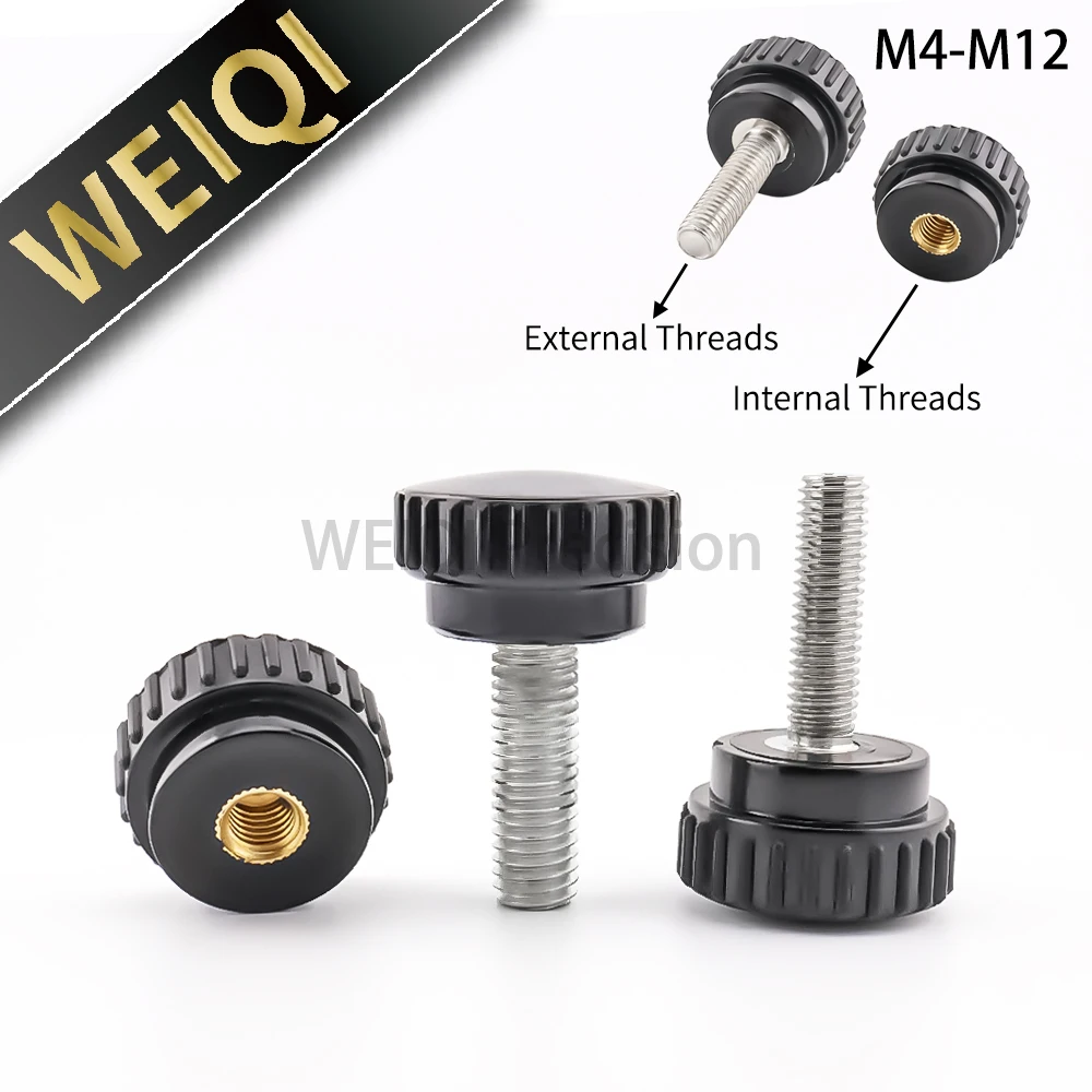 M4 M5 M6 M8 M10 M12 mango de agarre cabeza redonda moleteada mango recto VCN915 tornillo de pulgar mango de baquelita negro