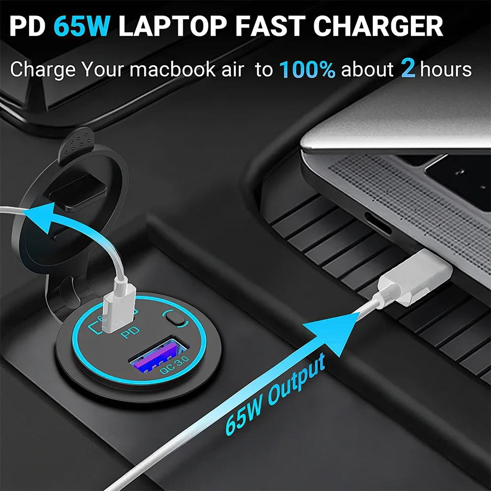 PD QC3.0 Quick Phone Charger Socket Dual USB Ports Waterproof with LED Touch Switch Power Adapter For Huawei IPhone Samsung