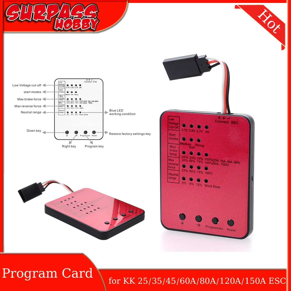 SURPASS HOBBY KK carte de programmation LED pour voiture RC série KK 25/35/45/60A/80A/120A/150A contrôleur de vitesse électronique ESC sans brosse