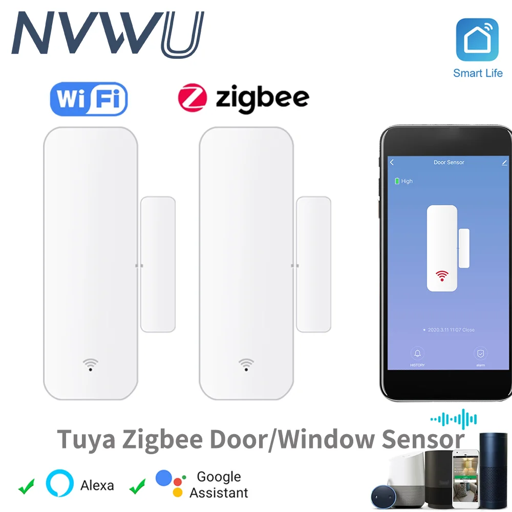 Zigbee WiFi Türsensor Fensterkontakt Öffnen Schließen Tuya APP Fernbedienung Kompatibel mit Alexa Google Assistant